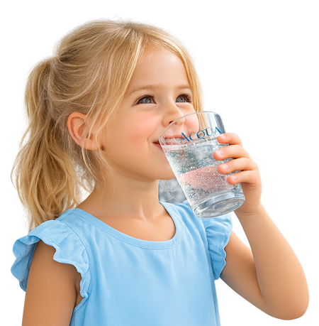 Bambino che beve un bicchiere d'acqua